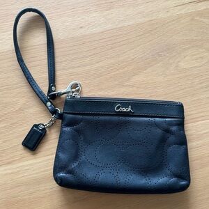 Coach Y2K Black Leather Signature Perforated Wristlet Clutch